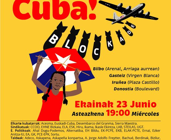 Capitales vascas acogerán convocatorias de la campaña internacional contra el bloqueo a Cuba
